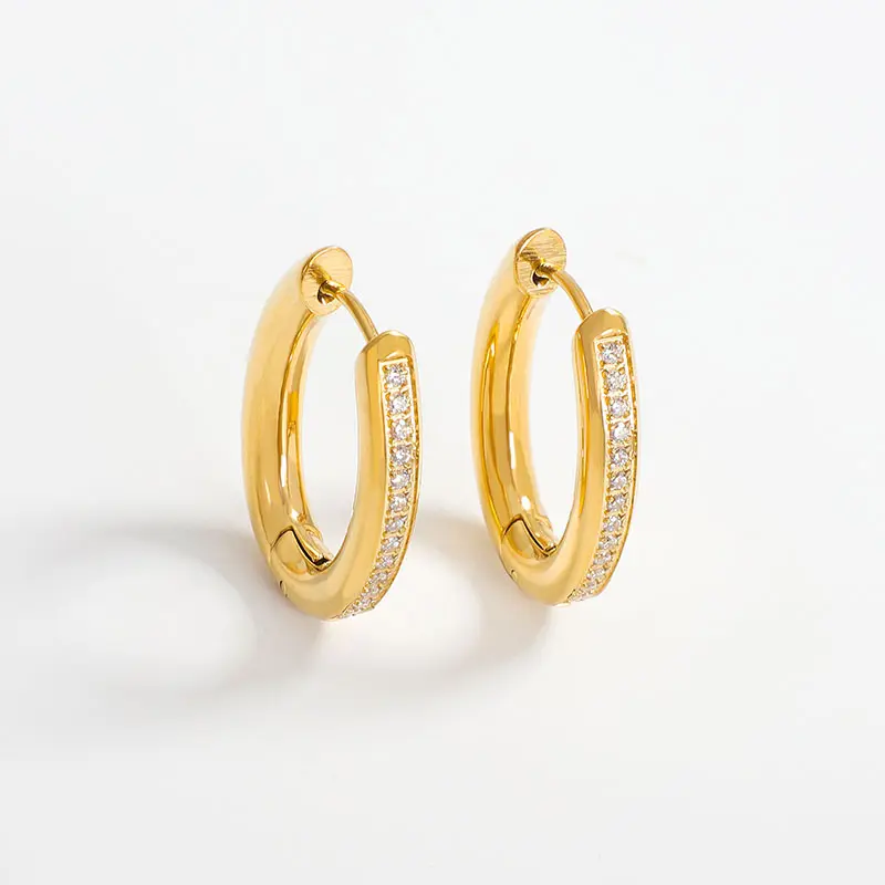 18k Gold Solid Cubic Zirconia Plated Small Stainless Steel Drop Dangling Star Hoop Huggie Zircon Fashion Jeweles Earrings