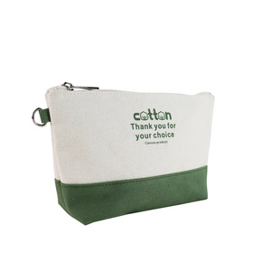 Neceser de maquillaje cosmético de algodón liso natural impreso con logotipo personalizado bolsa organizadora de viaje de lona con dos cremalleras - Product Image 3