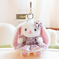 Porte-clés en peluche lapin à longues oreilles, forme 3D mignonne et douce, dans quatre couleurs vintage, avec perle lestée à l'intérieur, cadeaux de fêtes