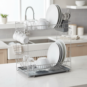 Grande portapiatti in acciaio inox per 18 piatti, grigio, 43x25x41,5 cm (Sauvic 90980) - Product Image 3
