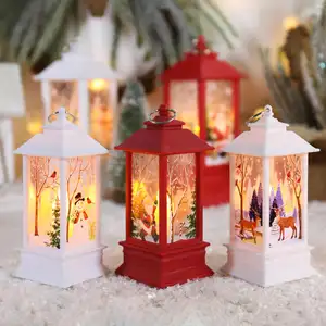 Feliz Navidad portátil 5,5*5,5*13Cm plástico pequeñas luces de noche cuadradas Accesorios de escritorio decoraciones lámpara de viento de Navidad