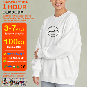 Felpa girocollo oversize da <span class=keywords><strong>donna</strong></span> in cotone pesante a tinta unita con doppia linea, spalle scese, casual per tutti i giorni - Product Image 1