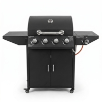 Barbecue au gaz propane 4 brûleurs 50 000 BTU avec brûleur latéral, barbecue portable sur chariot pour jardin, terrasse, camping