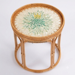 Ensemble de tables de chevet en rotin naturel, vente en gros, style moderne minimaliste, table de chevet avec incrustations de nacre - Product Image 1