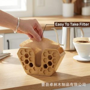 Portafiltros de café de madera transfronterizo, dispensador de papel de sobremesa, contenedor minimalista para filtros de café, bambú para restaurante - Product Image 4