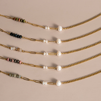Collier pour femme Bingxin, délicat et minimaliste, en acier plaqué PVD 18K, anti-ternissement, avec pierres naturelles facettées et perles baroques, idéal comme cadeau