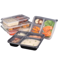 Boîte alimentaire jetable en plastique à 4 compartiments avec couvercle transparent pour la préparation de repas à emporter, idéale pour la restauration