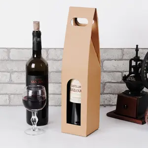 Corrugated Packaging Box Carrier 1 2 3 Bottle Paper Wine Box With Handle