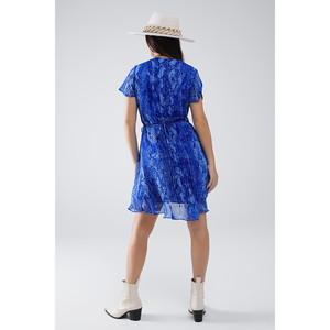 Robe courte en tissu imprimé animalier bleu et lurex doré - Product Image 4