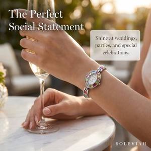 Soleviah – montre-bracelet en cristal coloré pour femmes, cadran ovale en nacre, bijoux en argent, montre-bracelet à Quartz, cadeau de mariage - Product Image 6