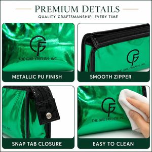 Custom Glossy PU <b>Makeup</b> Bag Large Capacity Cosmetic <b>Case</b> with Handle Double Zipper Hot Press Logo OEM Wholesale Organizer - Product Image 6