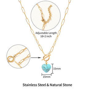 Collier Pendentif Tendance en Acier Inoxydable Plaqué Or/Argent avec Agate Cœur, Unisexe, OEM/ODM, Bijoux de Mode, En Stock - Product Image 5