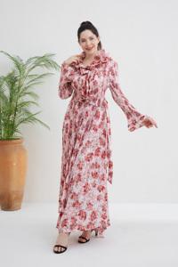 <span class=keywords><strong>Robe</strong></span> <span class=keywords><strong>longue</strong></span> plissée florale <span class=keywords><strong>bohème</strong></span> pour femme, à manches longues, décontractée et élégante, idéale pour la plage ou le bureau, pour les marchés <span class=keywords><strong>de</strong></span> l'UE, des États-Unis et du Moyen-Orient - Product Image 4