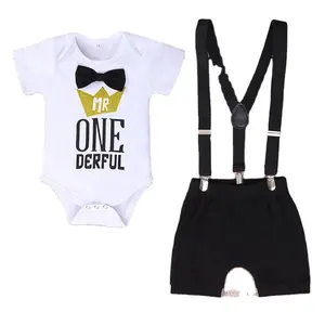 ins Hot Sale Bow Letter Embroidery love Harmony Denim Bib Pants Two-piece gentleman clothing baby romper set