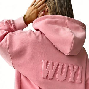 Sudadera con capucha extragrande personalizada para mujer, con estampado 3D en relieve, forro polar grueso, hombros caídos, estilo urbano, para invierno, venta al por mayor - Product Image 3