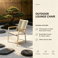 Chaise de loisirs d'extérieur, cadre en aluminium champagne, dossier en tissu tissé en oléfine, tissu respirant, jardin, patio, balcon