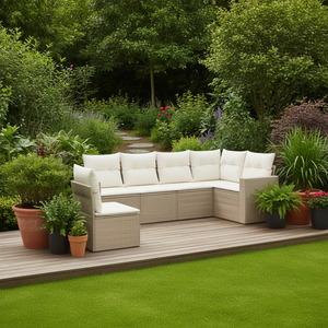 Pe <b>Rattan</b> Garden <b>Sofa</b> Set 6 Seater Outdoor Furniture Durable Contemporary Design Beige - Product Image 2