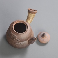Théière en grès argileux vieilli en forme de gourde avec poignée latérale et filtre – Style rétro vintage pour bouilloire à thé électrique en céramique