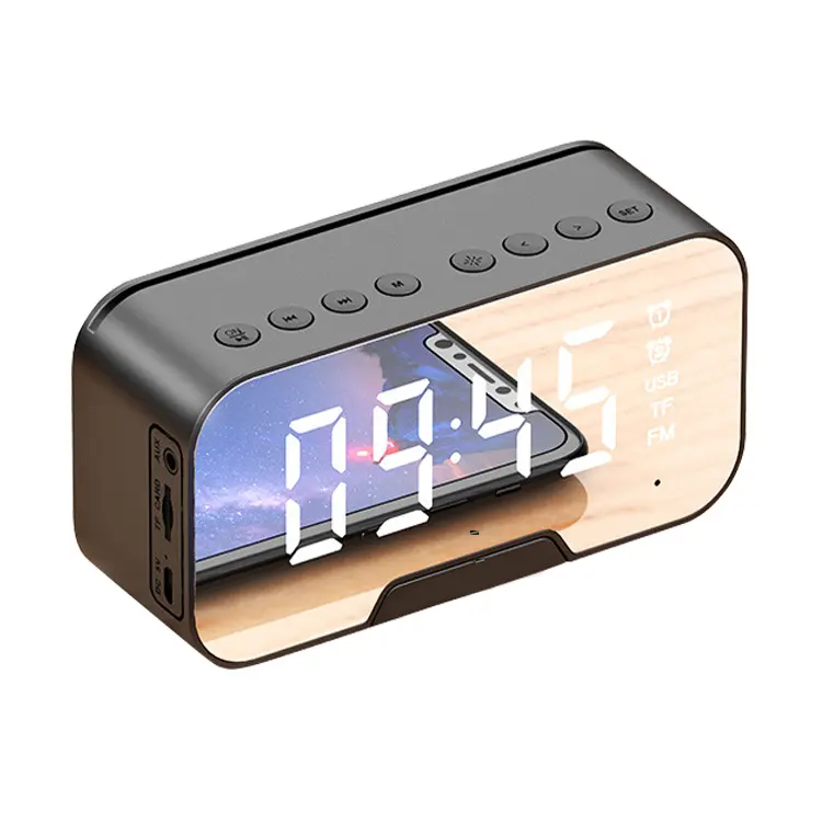 La migliore vendita di plastica Aux Tf Card sveglia Usb bluetooth musica altoparlante Wireless vivavoce per basso con Display dell'orologio