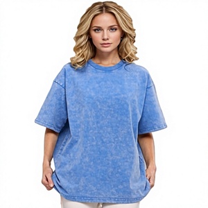 Camiseta de Algodón Lavado Oversize para Mujer, Color Sólido, Corte Holgado, Cuello Redondo, Manga Corta, Estilo Urbano para Primavera/Verano - Product Image 1