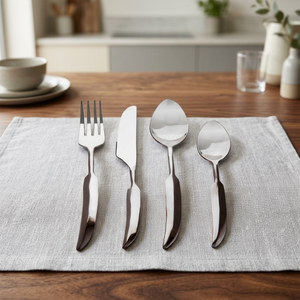 Ensemble de couverts en acier inoxydable de conception moderne fabriqué en Inde pour les banquets de mariage, cuillère et couteau de luxe en argent, durable et brillant - Product Image 1