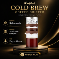Icafilas High Crystal Glass Eco-Friendly American Style Cold Brew Coffee Maker Portable Ice Dripper 2-Second 1-Drop Small Slow