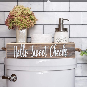 Boîte de décoration de salle de bain en bois gris, porte-papier toilette amusant, boîte de salle de bain en bois, nouveau signe de fesses, décoration de caisse en bois rustique de ferme - Product Image 5