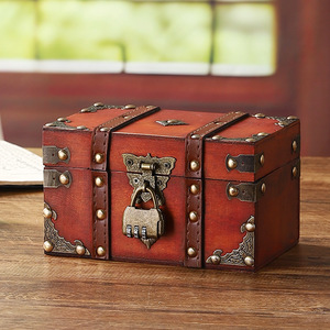 Caja de Joyería de Madera Vintage Mystic Arts con Cerradura, Tamaño Pequeño, Color Naranja-Rojo, Almacenamiento de Escritorio para Uso Personal, Decoración para Regalo - Product Image 1