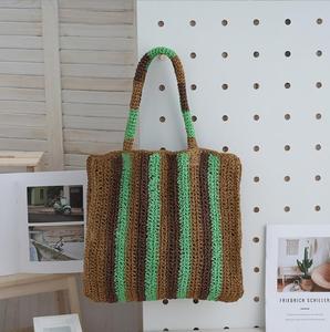 Sac fourre-tout décontracté en rotin tressé, ouvert, portable, avec deux poignées, doublure en polyester, nœud en dentelle, bandoulière, motif lettres, pour femme, plage - Product Image 2
