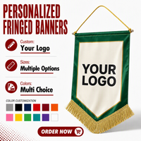 Drapeau triangulaire en tissu durable avec pompon, impression personnalisée, pour commandes en gros, idéal pour les agences événementielles et les fournitures de commerce de détail