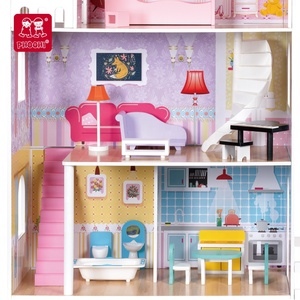 Set di mobili in legno per bambini <span class=keywords><strong>rosa</strong></span> grande casa delle bambole in legno per bambine - Product Image 4