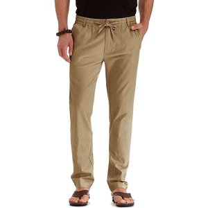 Pantalon décontracté gris pour homme en mélange de lin et de coton, coupe droite, respirant et confortable pour un usage quotidien - Product Image 3