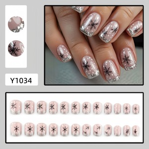 Uñas postizas francesas de invierno para Navidad, con purpurina plateada transparente, copos de nieve y lunares, al por mayor - Product Image 2