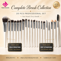 OEM 20 Pcs Multifonctionnel Luxe Qualité Supérieure Pinceau de Maquillage Professionnel en Bois Blanc pour Yeux et Visage Marque Privée