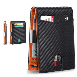 Fabricant de porte-cartes en microfibre RFID avec pince à billets minimaliste mince et personnalisé Portefeuille en microfibre pour hommes en cuir et <span class=keywords><strong>fibre</strong></span> de carbone à deux volets - Product Image 5