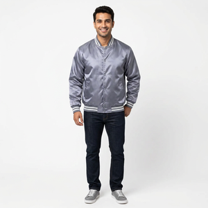 Blousons universitaires unisexes en satin de soie imperméables, grande taille, dernière mode, haute qualité, noir uni, prix de gros abordable - Product Image 1