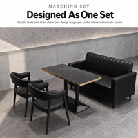 Canapé en cuir capitonné noir sur mesure pour restaurant, table en bois avec base en métal pour ensemble de mobilier de café et de cantine