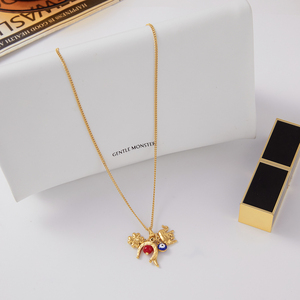 J & D Trendy 18K chapado en oro de acero inoxidable colgante collar herradura elefante aceite goteo collar de ojo de demonio - Product Image 6