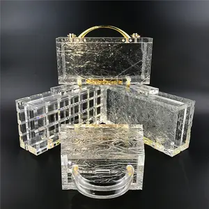 新款设计师冰裂水晶晚装透明离合器亚克力包透明亚克力透明包