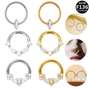 Anneau de nez en titane en forme de cœur avec zircone sertie pour piercing, bijoux unisexe, mode soirée - Product Image 1