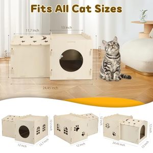 <span class=keywords><strong>Maison</strong></span> à gratter pour chat en bois, <span class=keywords><strong>maison</strong></span> pour chat avec tapis à gratter en <span class=keywords><strong>carton</strong></span>, lit pour chatons à 2 niveaux robuste pour l'intérieur avec évents - Product Image 3