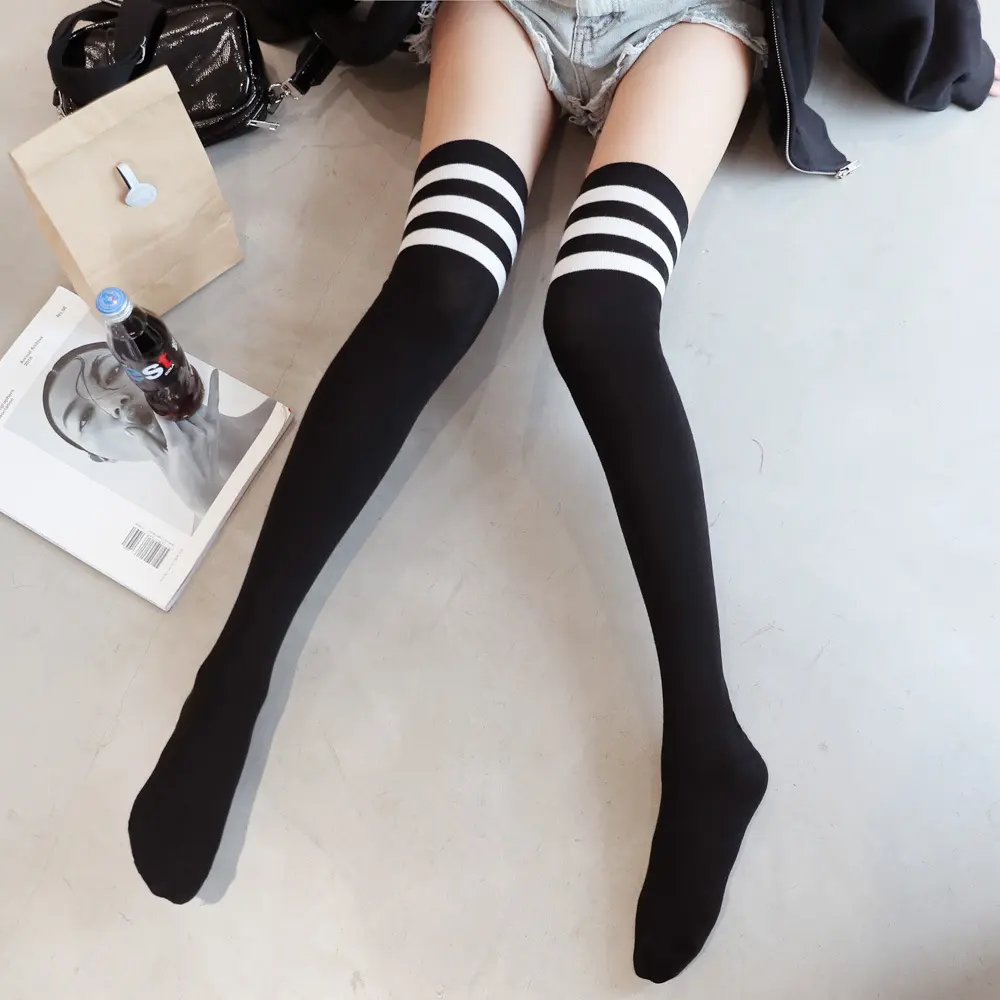 Quentin custom dress over logo knee high knitted long socks women girls thigh high socks custom logo