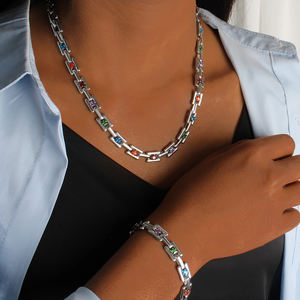 جودة عالية أزياء مطلية بالذهب التيتانيوم الفولاذ المقاوم للصدأ سلسلة متعددة الكروم الماس قلادة سوار مجموعة قلادة النساء فتاة - Product Image 2