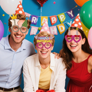Lunettes en feutre et plastique amusantes aux couleurs de dessin animé, joyeux <span class=keywords><strong>anniversaire</strong></span>, accessoires de photomaton pour fête d'<span class=keywords><strong>anniversaire</strong></span> d'enfants, vente en gros - Product Image 6