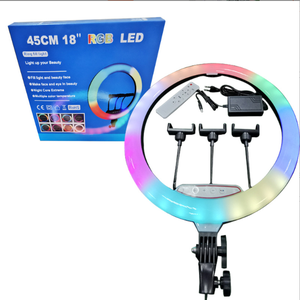 <span class=keywords><strong>Prix</strong></span> moins cher Haute Qualité Dimmable RGB 18 pouces Anneau Éclairage 3200-6500K Maquillage 45cm Anneau Lumière avec Télécommande et Sac - Product Image 1
