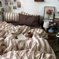 Nouvelle parure de lit en coton à rayures marron à l'aloe vera, ensemble trois pièces, housse de couette simple, 2 taies d'oreiller, 3 pièces, ensembles de literie, textile de maison