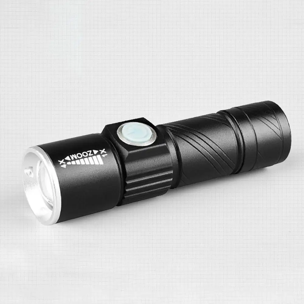 Lampe torche rechargeable USB Mini lampe de poche LED à tête zoomable