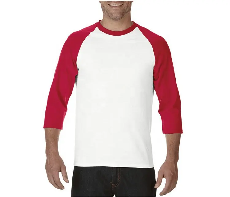 Kualitas Tinggi Disesuaikan Logo Kapas Kru Leher 3/4 Lengan Raglan Baseball T Shirt