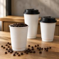 Gobelets en papier à double paroi avec logo personnalisé et couvercles, 8oz, 12oz, 16oz, 20oz, 22oz, revêtement PE, pour boissons chaudes, pour café à emporter