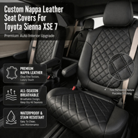 Housse de siège de voiture en cuir de luxe imperméable à motif diamant, résistante à l'usure, sur mesure pour Toyota Sienna XSE